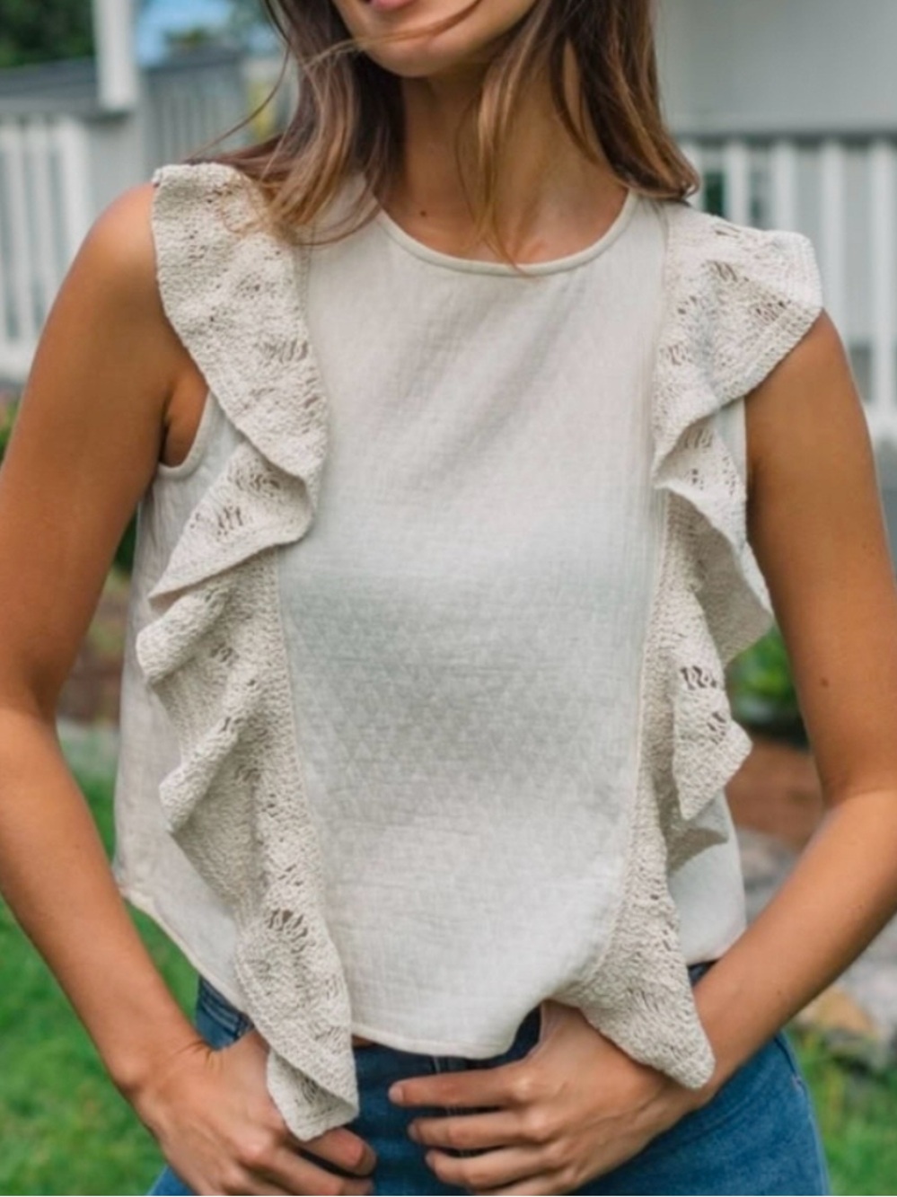 Neuflora Cotton Ruffle Sleeveless Top Small